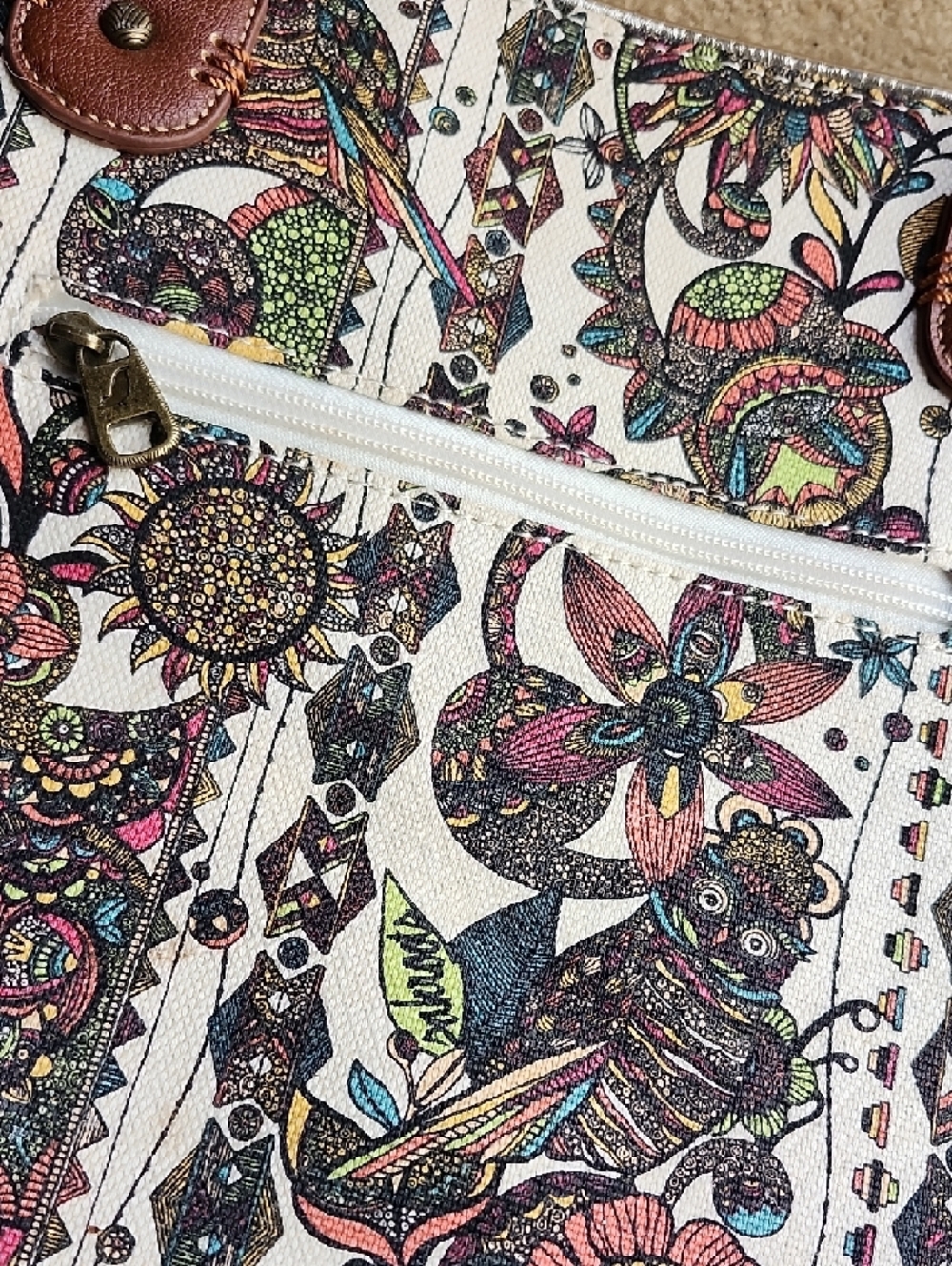 Sakroots Cream Canvas Tote with Multicolor Floral & Bird Print - Picture 5 of 10